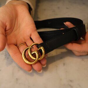 Gucci Black Leather 'GG' Marmont Thin Belt